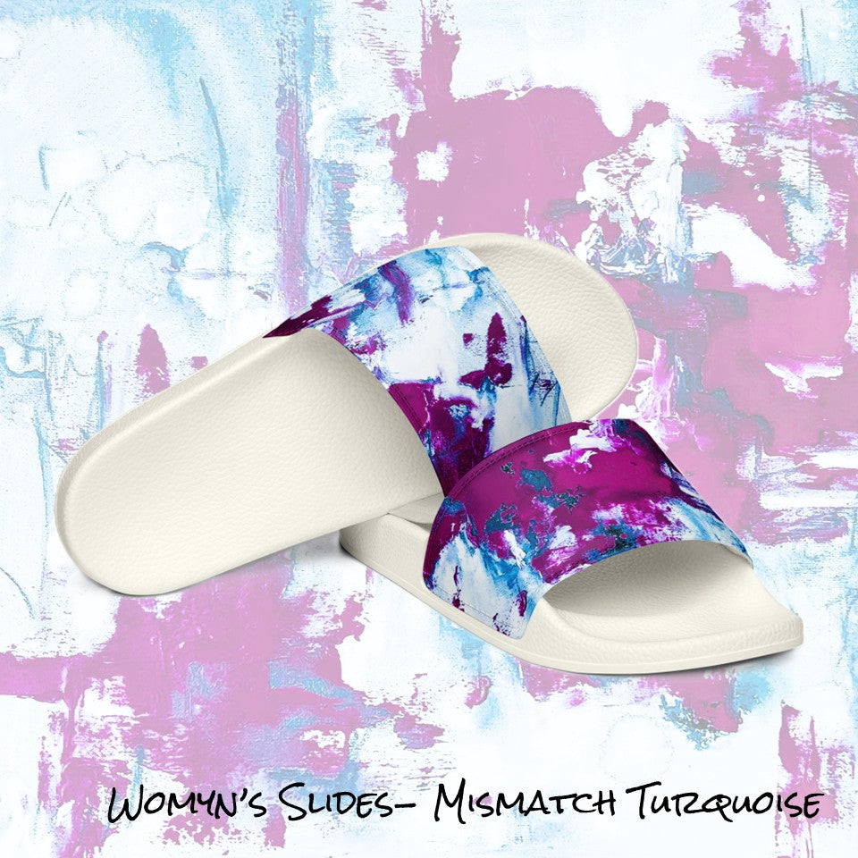 Womyn's Slides- Mismatch Turquoise