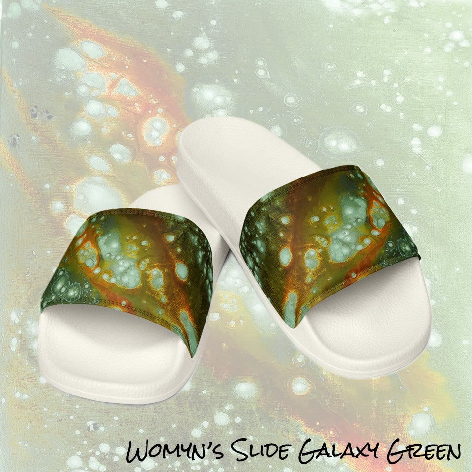 Womyn's Slides- Galaxy Green a.k.a. Surface of Mercury