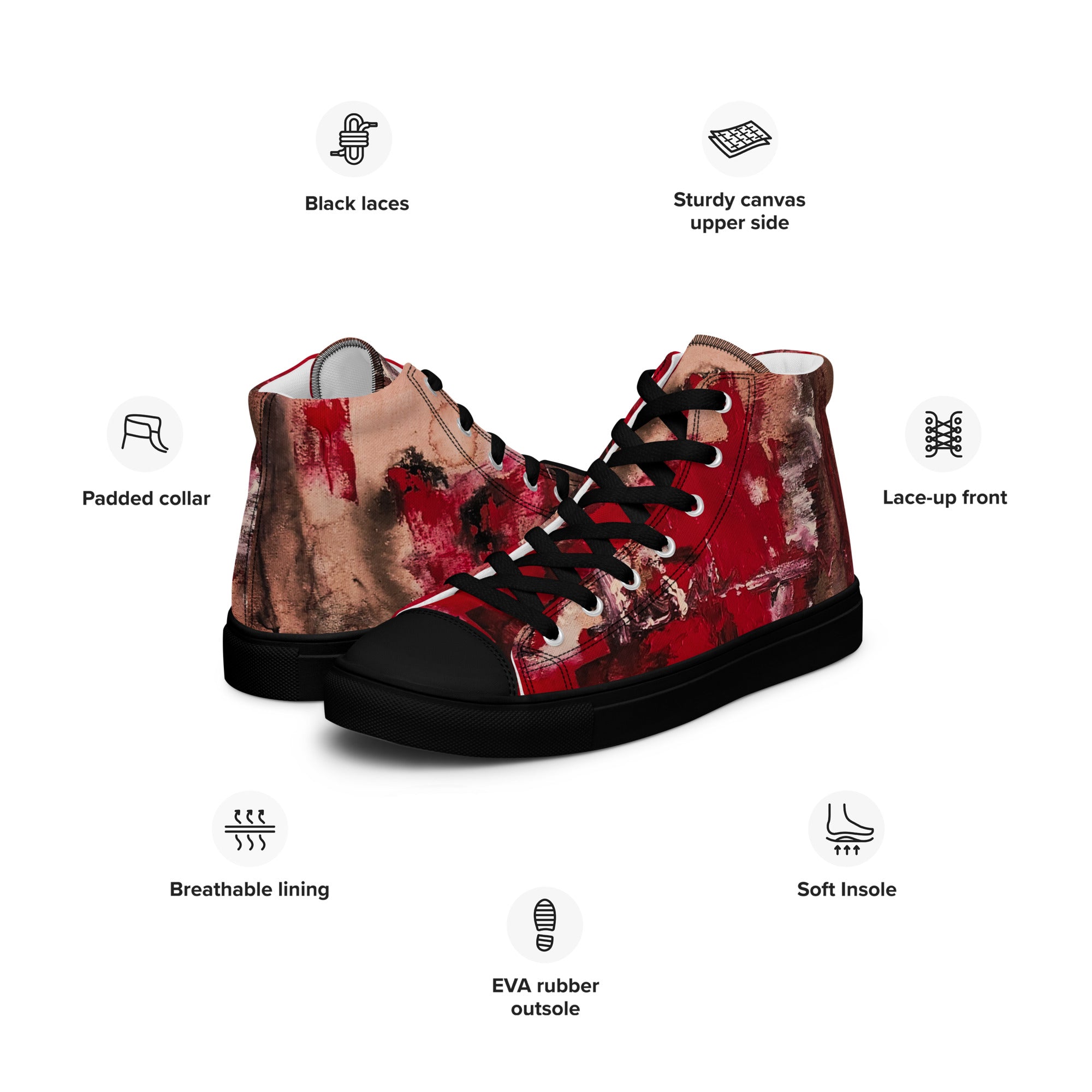Men's High Top- Mismatch Red
