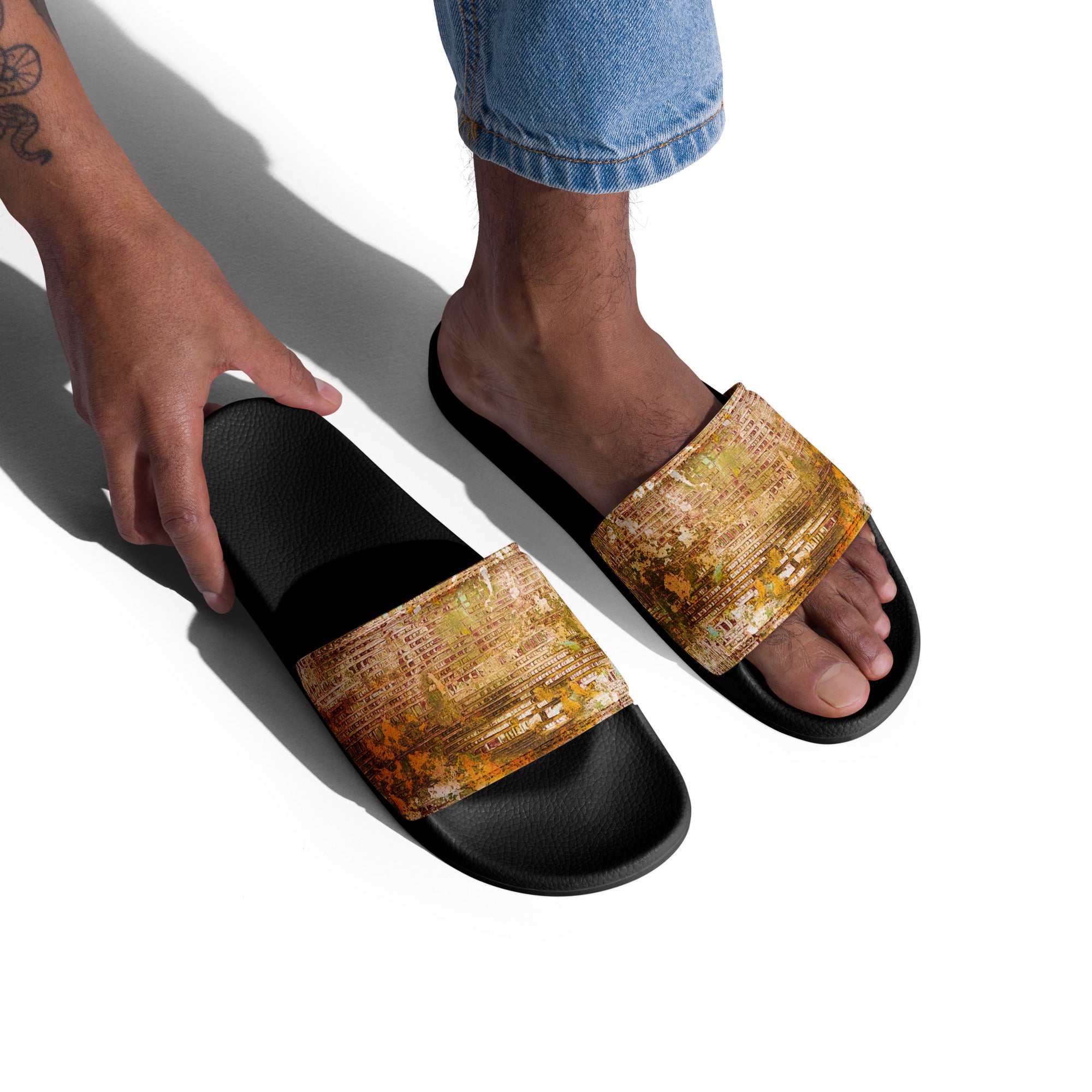 Men's slides- Weave Golden