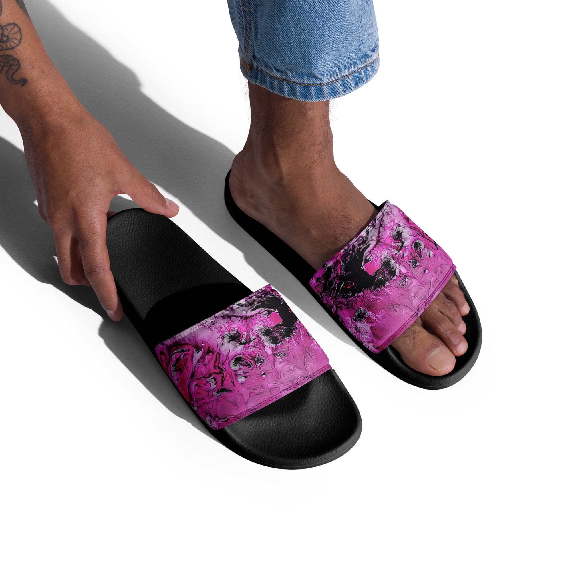 Men's slides- Pink Marble