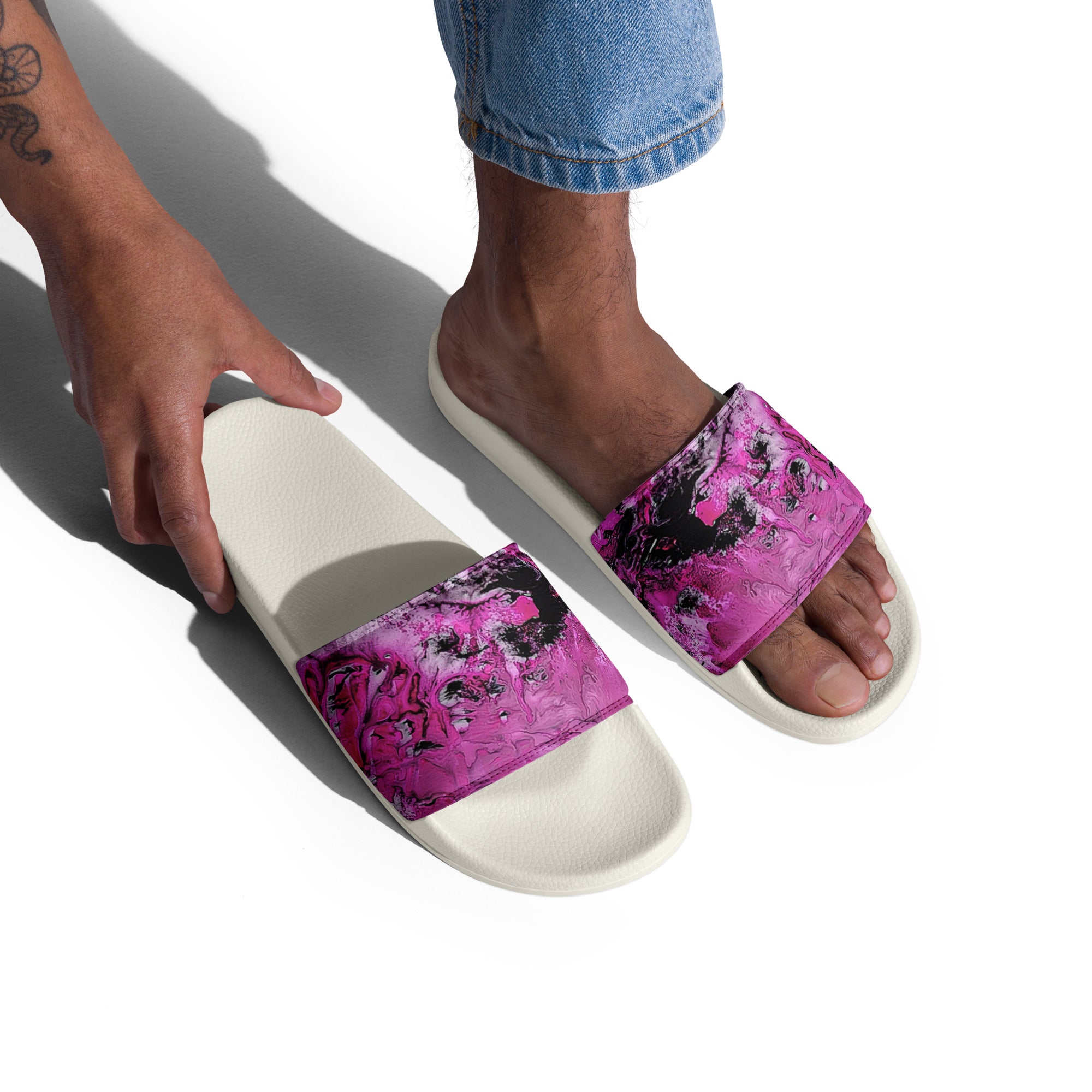 Men's slides- Pink Marble