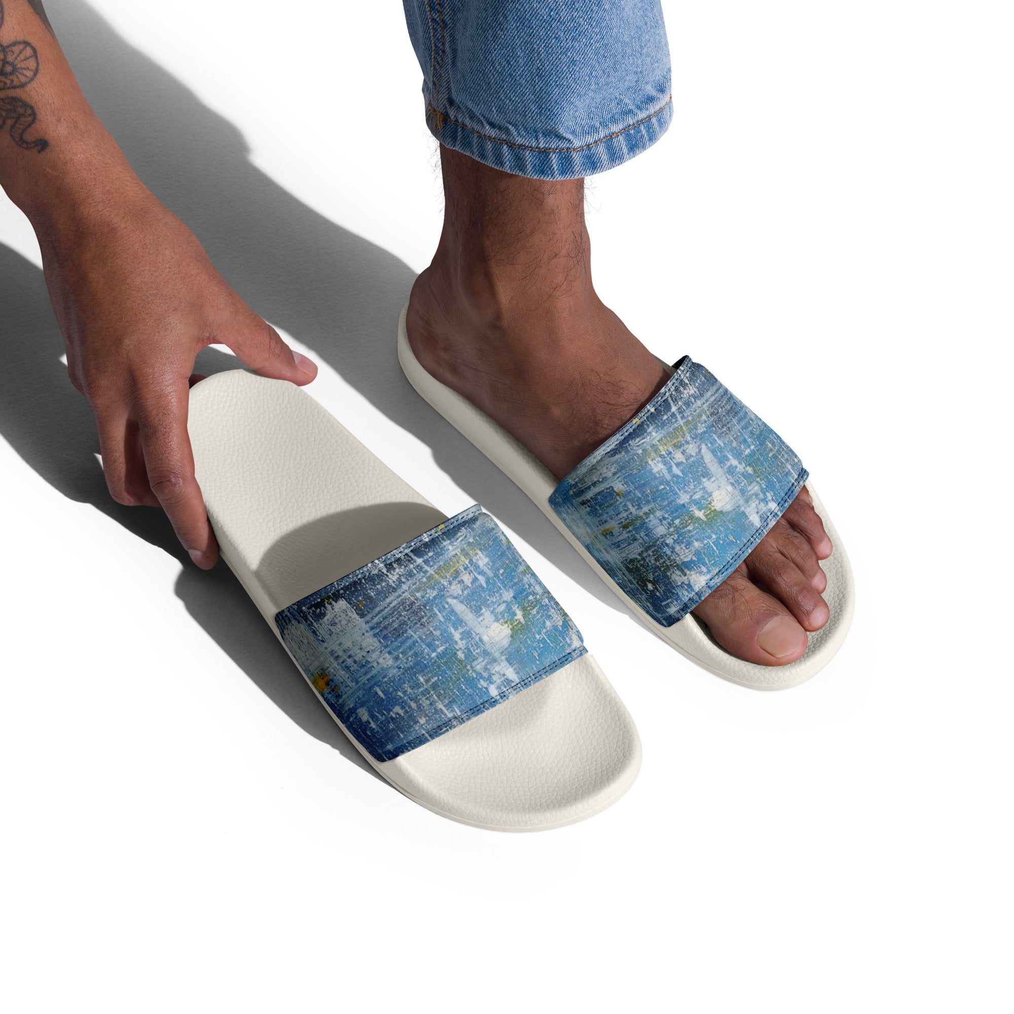 Men's slides- Denim Scrape
