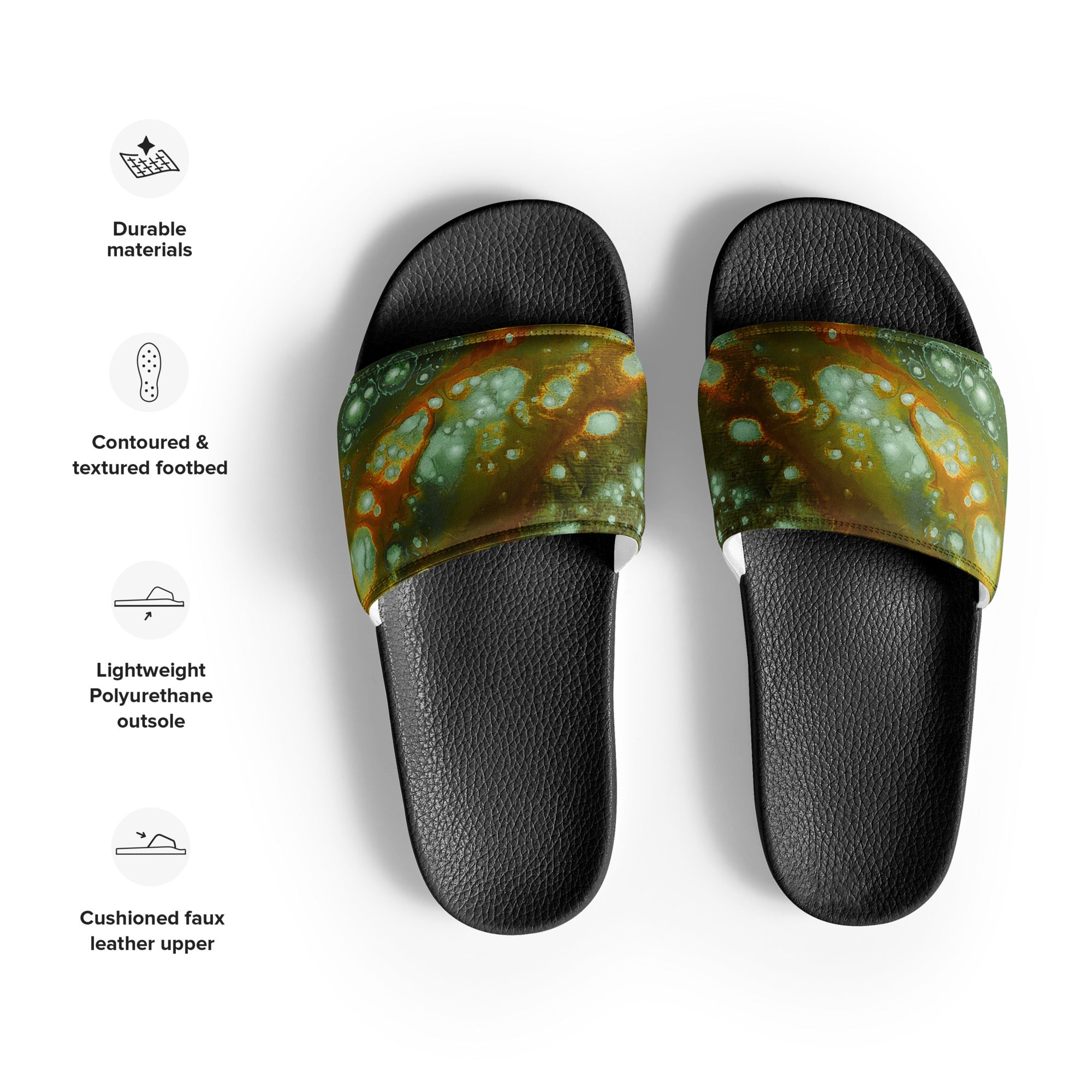 Womyn's Slides- Galaxy Green a.k.a. Surface of Mercury